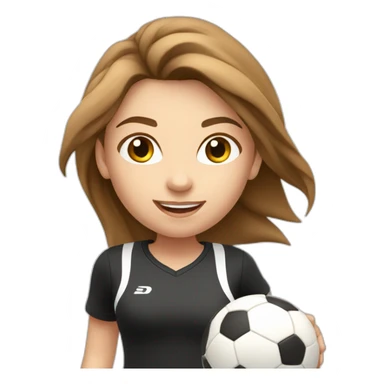Caucasian girl with brown long hair running with a soccer ball wearing White short and black shorts sticker