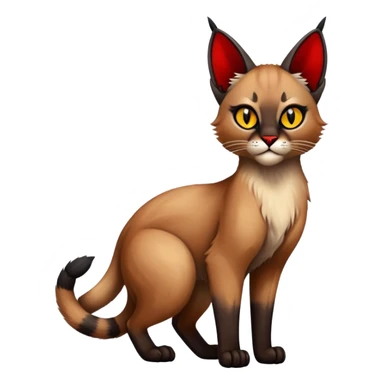 Gothic exotic Red and black and edgy and cute shiny Fantasy-Siamese-Bobcat-Caracal-Lykoi-feline-Fakémon-feline-hybrid (full body) sticker