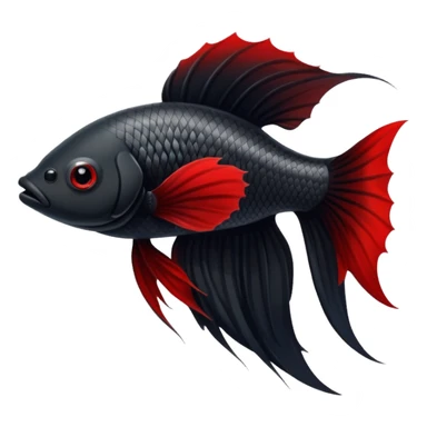 Fully Black with tiny red lines betta fish short fins black and white eyes sticker