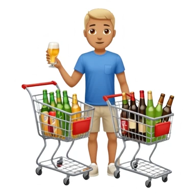 man with a shopping cart full of beers and wines full body sticker
