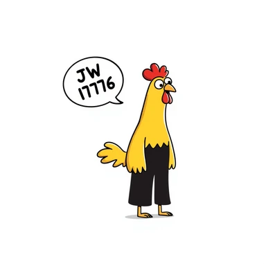 shouting yellow long neck chicken with the words 'JW 1776' in a speech bubble sticker