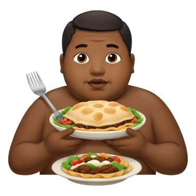 A chubby black Guatemalan man eating food sticker