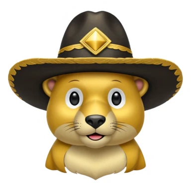 Oso dorado con sombrero elegante y moño negro confundido animatronico sticker