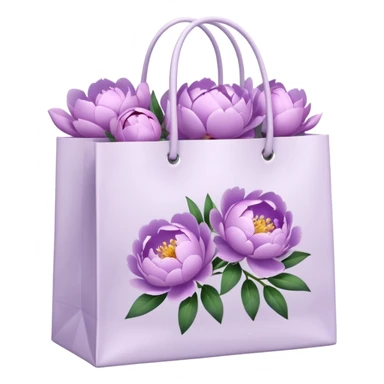 Realistic white shopping bag with lilac peonies in it sticker