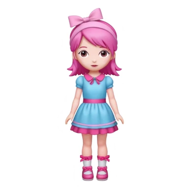 Isolated detaile illustration modern raspberry torte doll figurine full body with pink hair and a pink hairband standing sticker