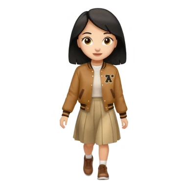  light skin, black cololong hair girl with brown varsity jacket and long skirt walking  sticker