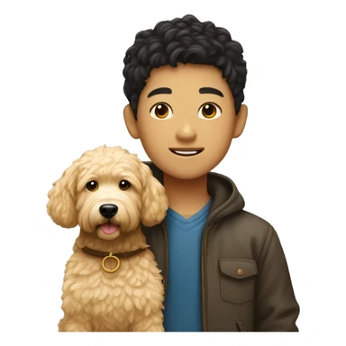 Chinese boy with golden doodle sticker