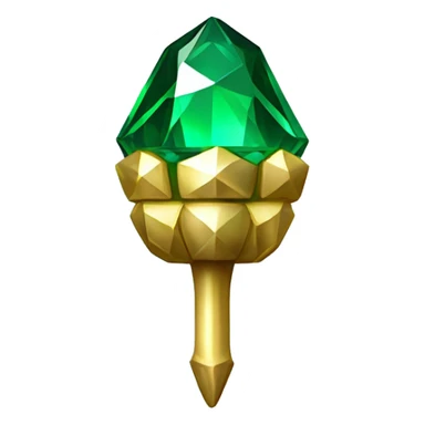 emerald Acorn, sparkling like a diamond, with short top and stem made of gold and diamond sticker