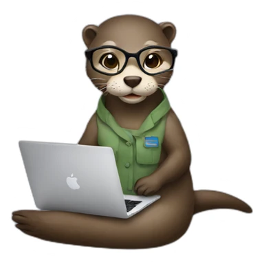female vet otter with glasses use a macbook while seated against a pillow sticker