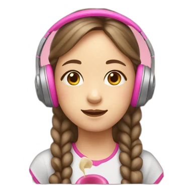 10 year old girl with pink headphones on eating dumplings sticker
