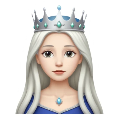 White silver Long Haired Women, Queen with crown — soft expression, moonlight tone sticker