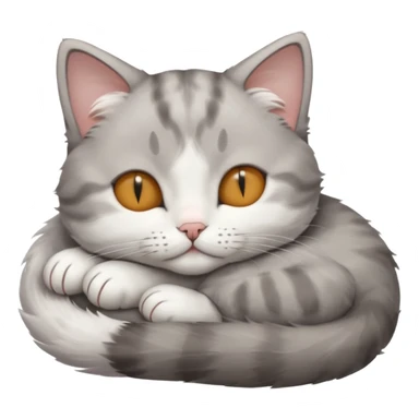grey and white small cat with eyes closed lying down upside down with its head resting own paw sticker