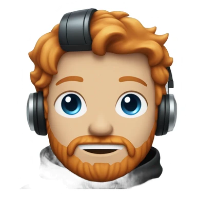 Ginger man with a blue eye and a black and red eye and ginger beard in black hoodie and with headphones on sticker