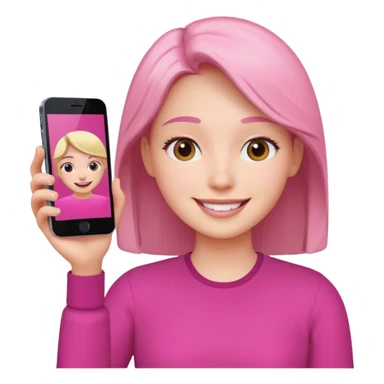 pink video call between one person holding the phone with a person on the phone screen sticker