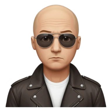 Bald Russian 1990s gangster emoji, leather jacket, , serious face sticker