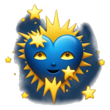 Dark blue heart with yellow suns and moons with a gold glow around it  sticker