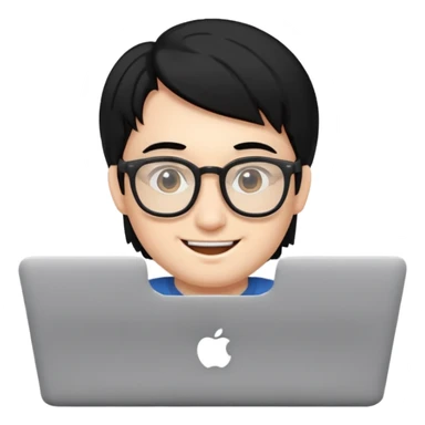 make an emoji of a happy malenerd  black hair developer behind laptop sticker