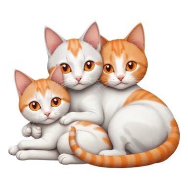 full body of a grey and white cat cuddling a very small + skinny ginger and white kitten with deep orange eyes and triangular shaped face lying down sticker