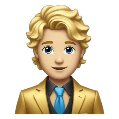 Posh-boy-with-golden-suit-and-blue-eyes-and-rainbow-unicorn-hair sticker