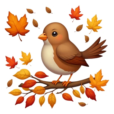 a single bird watching other birds fly away, surrounded by falling autumn leaves sticker