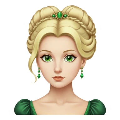 lady with Pale complexion, sharp features, high cheekbones, Blonde hair, green eyes, Regency-era elaborate updo sticker