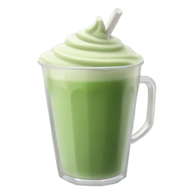 A frothy matcha latte in a clear glass cup with a straw sticker
