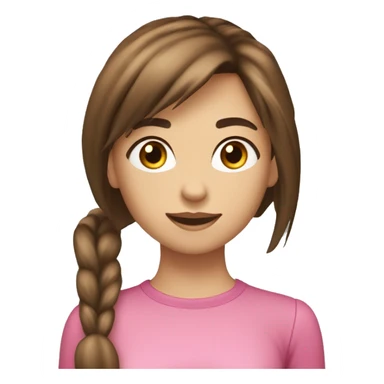 Fit girl medium hight brown eyes brown hair with bangs and a pony tail slim face ad long chin  sticker