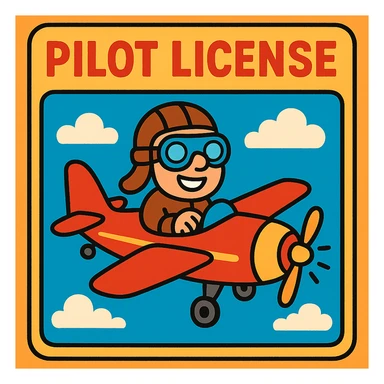 playful pilot license design with cartoon airplane and clouds sticker