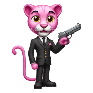 pink panther with toy gun and suit sticker