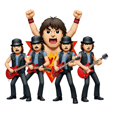 Cinematic Realistic AC/DC Band Emoji, depicted as a high-energy rock ensemble with electrifying stage presence and gritty textures, rendered with bold vibrant lighting that captures the raw power and rebellious spirit of their music. sticker