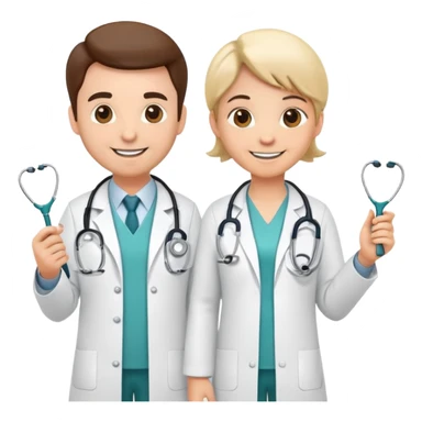 Two cartoon doctor characters with medical equipment sticker
