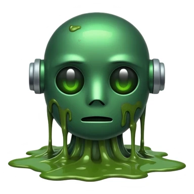 An emoji of a green robot melting away covered in thick green sludge sad and depressed  sticker