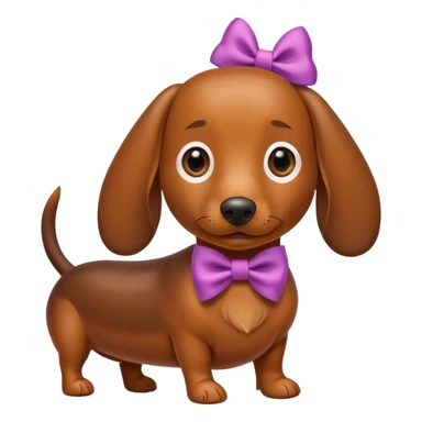 A wiener dog with a bow sticker