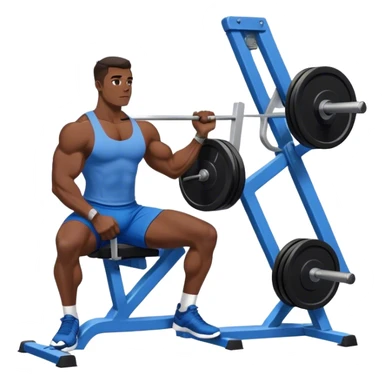 side-view bodybuilder in blue shorts seated weighted calf-raise machine on his tip toes sticker