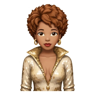 Macy Gray with brown hair, ivory sequin outfit sticker