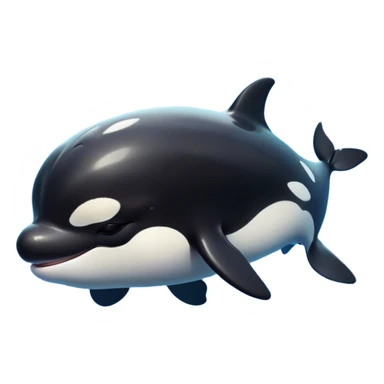 Meme-Worthy Cute Sleeping orca Portrait Emoji, Head resting peacefully with a contented smile, showcasing a smooth black-and-white body with gently drooping fins and eyes softly closed in serene slumber, Simplified yet adorably endearing features, highly detailed, glowing with a soft, drowsy deep-sea light, high shine, relaxed and utterly lovable, stylized with an air of playful oceanic laziness, soft glowing outline, capturing the essence of a sleeping orca that feels destined to become the next viral icon of adorable marine rest! sticker