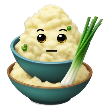 Mashed potatoes in a bowl with green onions on top sticker