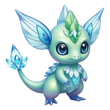 elemental icy floral ethereal glacial Axew-Rufflet-Brionne-Celebi-Pokémon-Fakémon-hybrid-creature sticker