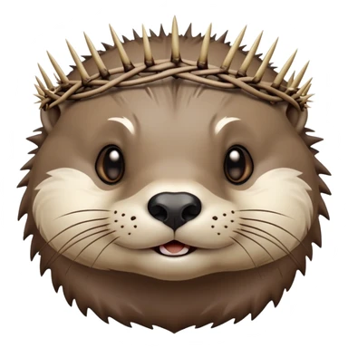 really cute confused otter face with simple thorny stem wrapped horizontally around its forehead like Jesus Christ's Crown of thorns, no crown shape on top, just thin spiky branches circling the forehead sticker