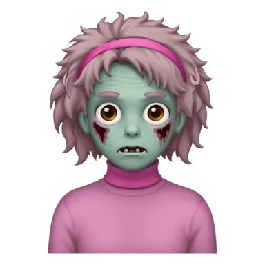 brown fluffy haired grey zombie with pink turtleneck sweater and hair band sticker