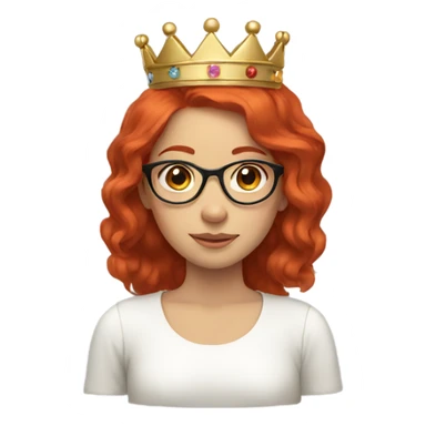 girl glasses red hair, wearing a crown sticker