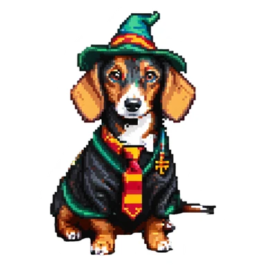A dachshund in a Harry Potter costume sticker
