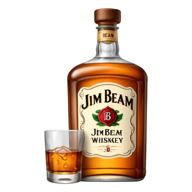 single Jim Beam whiskey bottle with glass details sticker