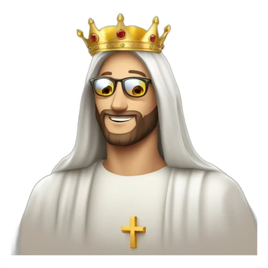jesus con gafas y una corona haciendo la celebracion de cristiano ronaldo sticker