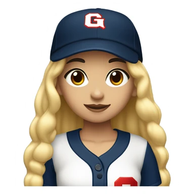 Black long hair girl wearing navy ballcap emblazoned with a red G initial and wearing baseball uniform sticker