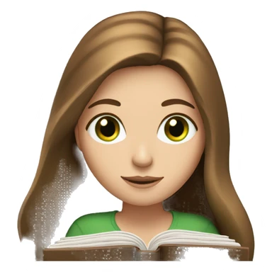 A white girl with green eyes and long brown hair reading a book  sticker