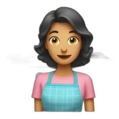 a woman with a kitchen potholder in front of an oven sticker