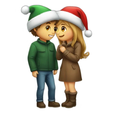 boy and girl kissing with cristmass hat sticker