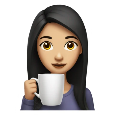 a girl with fair skin and dark hair drinks a large mug of coffee sticker