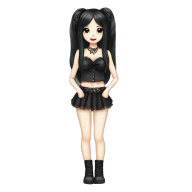 full body hime gyaru girl black hair goth clothes sticker